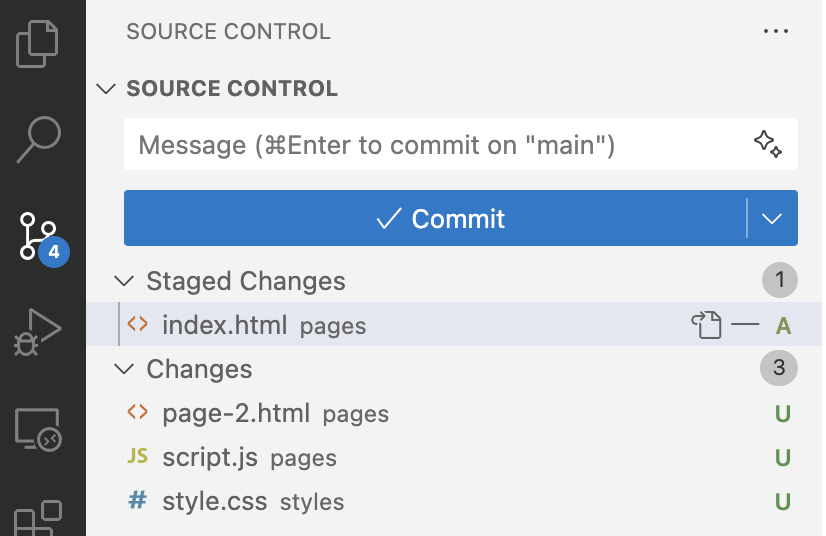 Git in VSCode Explorer