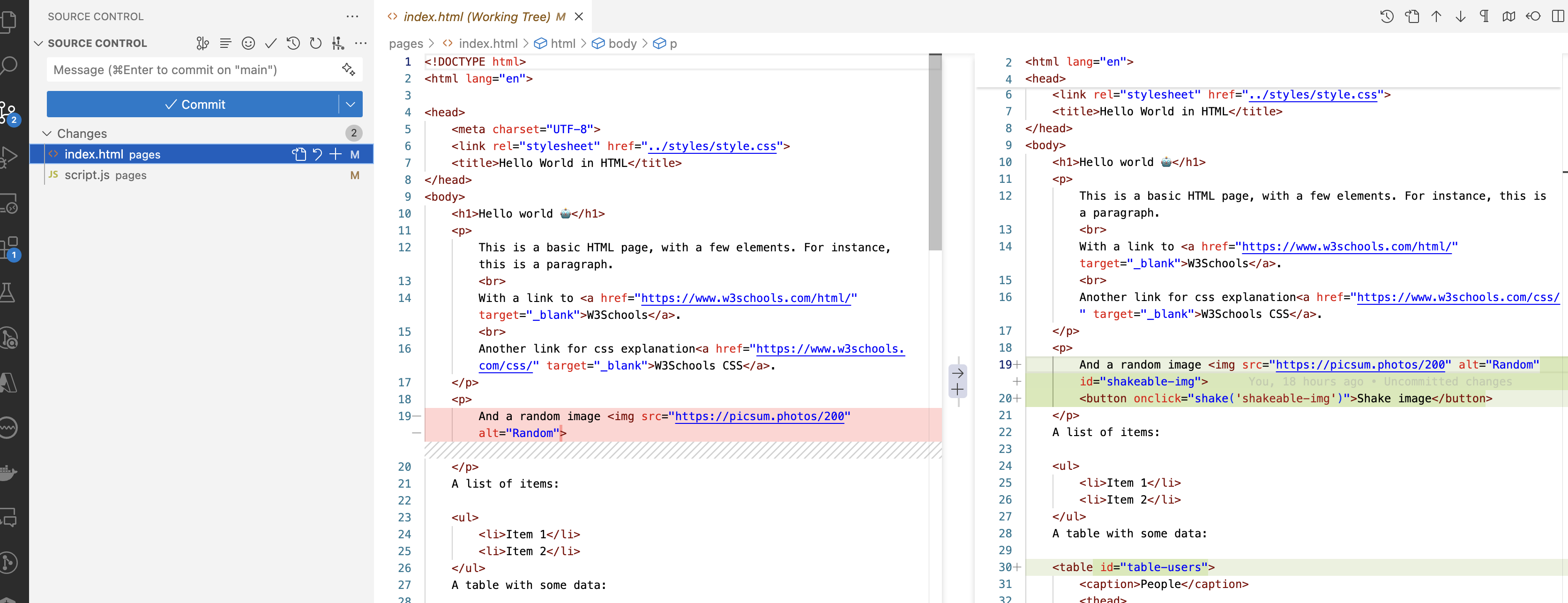 Git in VSCode Explorer